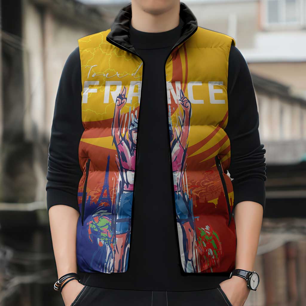 Personalised France Bicycle Racing Sleeveless Puffer Jacket Sporty Style