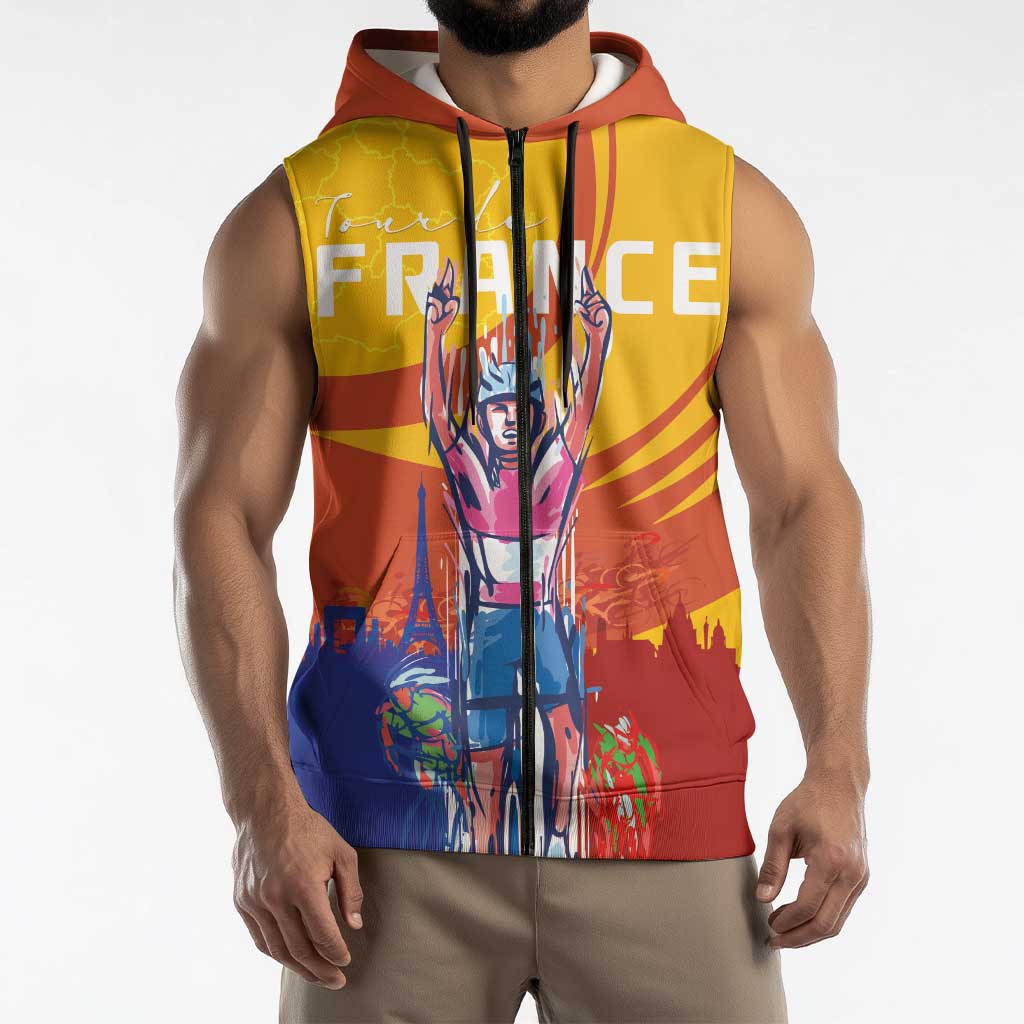 Personalised France Bicycle Racing Sleeveless Zip Hoodie Sporty Style