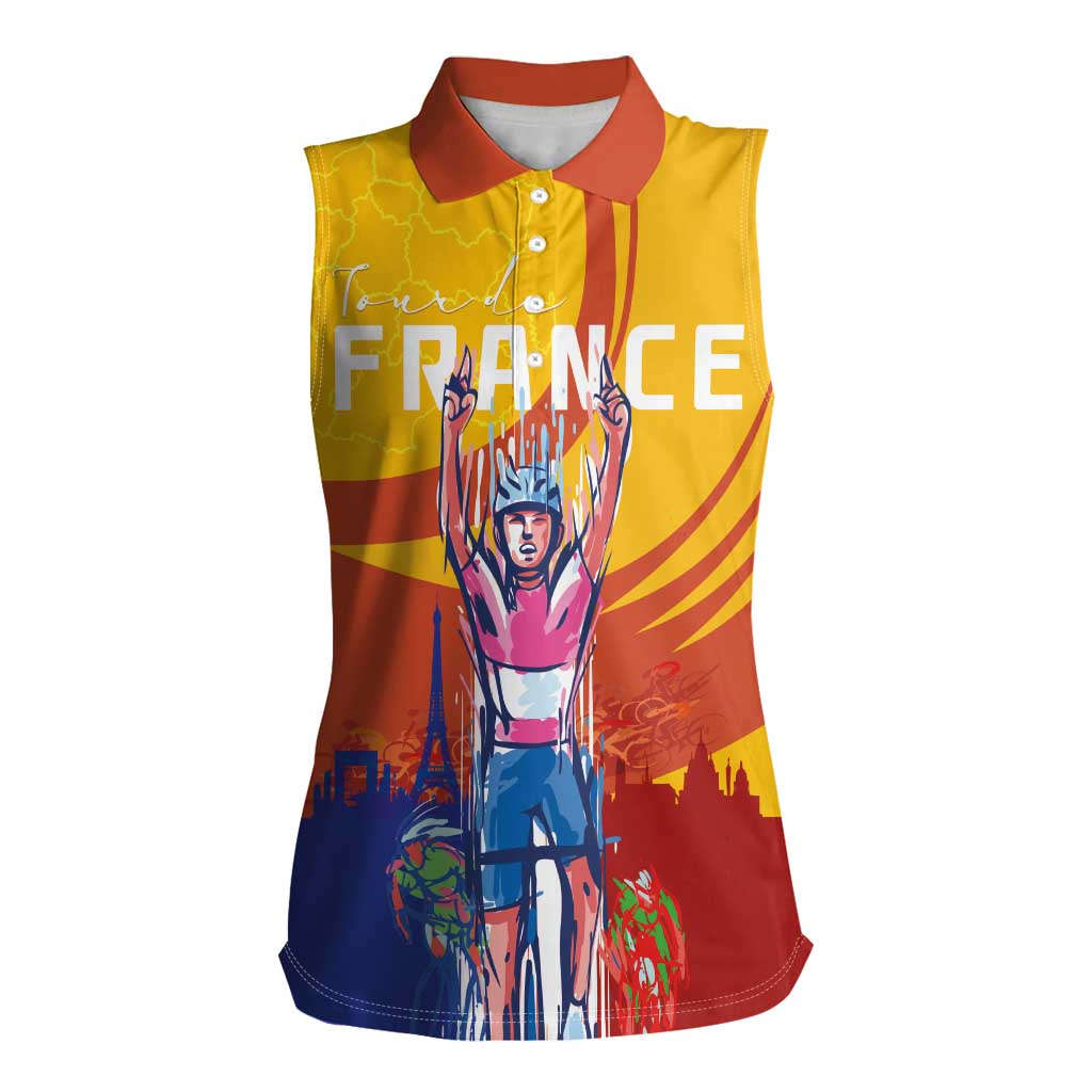 Personalised France Bicycle Racing Women Sleeveless Polo Shirt Sporty Style
