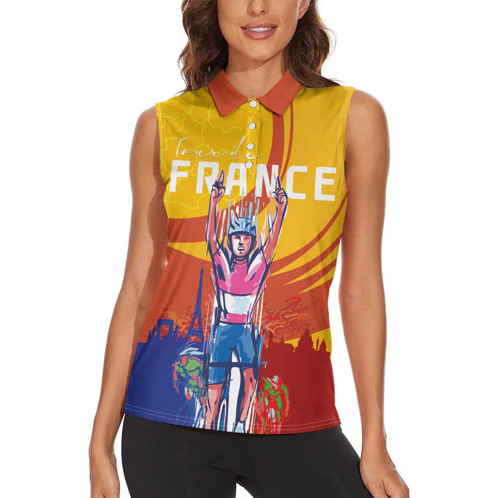Personalised France Bicycle Racing Women Sleeveless Polo Shirt Sporty Style