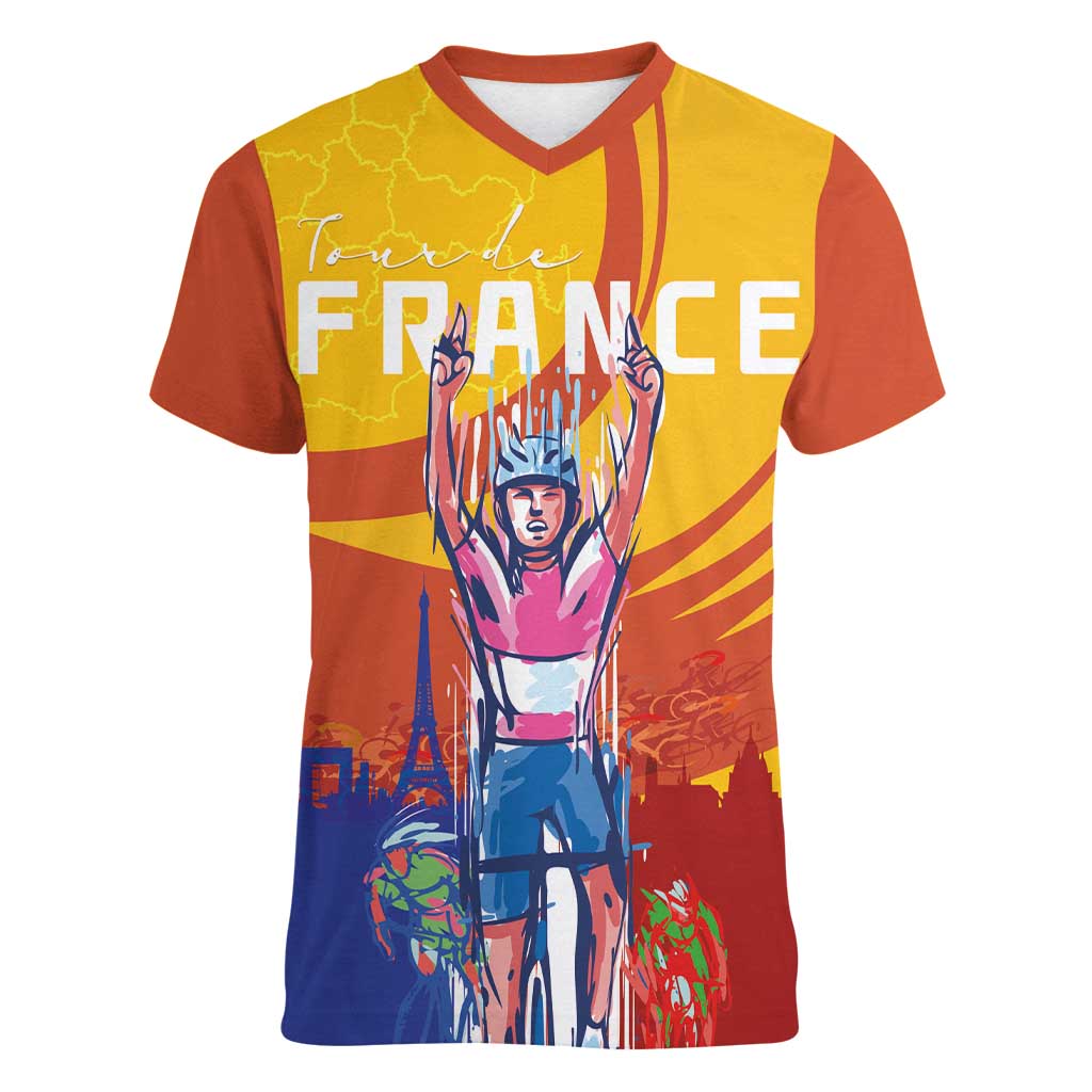 Personalised France Bicycle Racing Women V-Neck T-Shirt Sporty Style