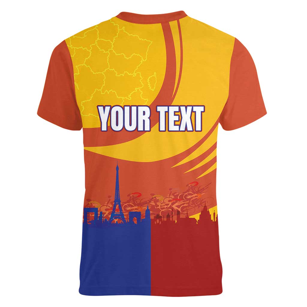Personalised France Bicycle Racing Women V-Neck T-Shirt Sporty Style