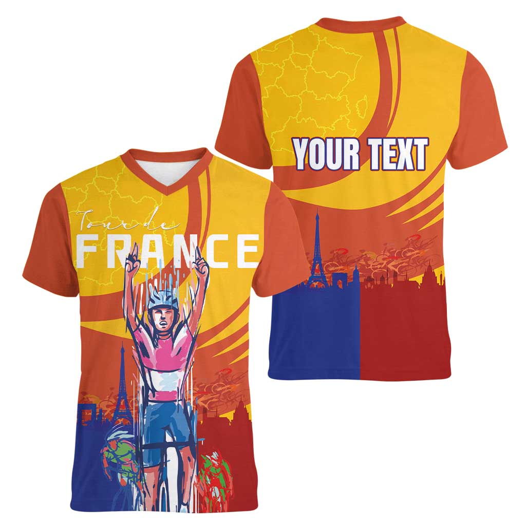 Personalised France Bicycle Racing Women V-Neck T-Shirt Sporty Style