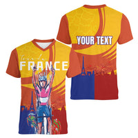 Personalised France Bicycle Racing Women V-Neck T-Shirt Sporty Style