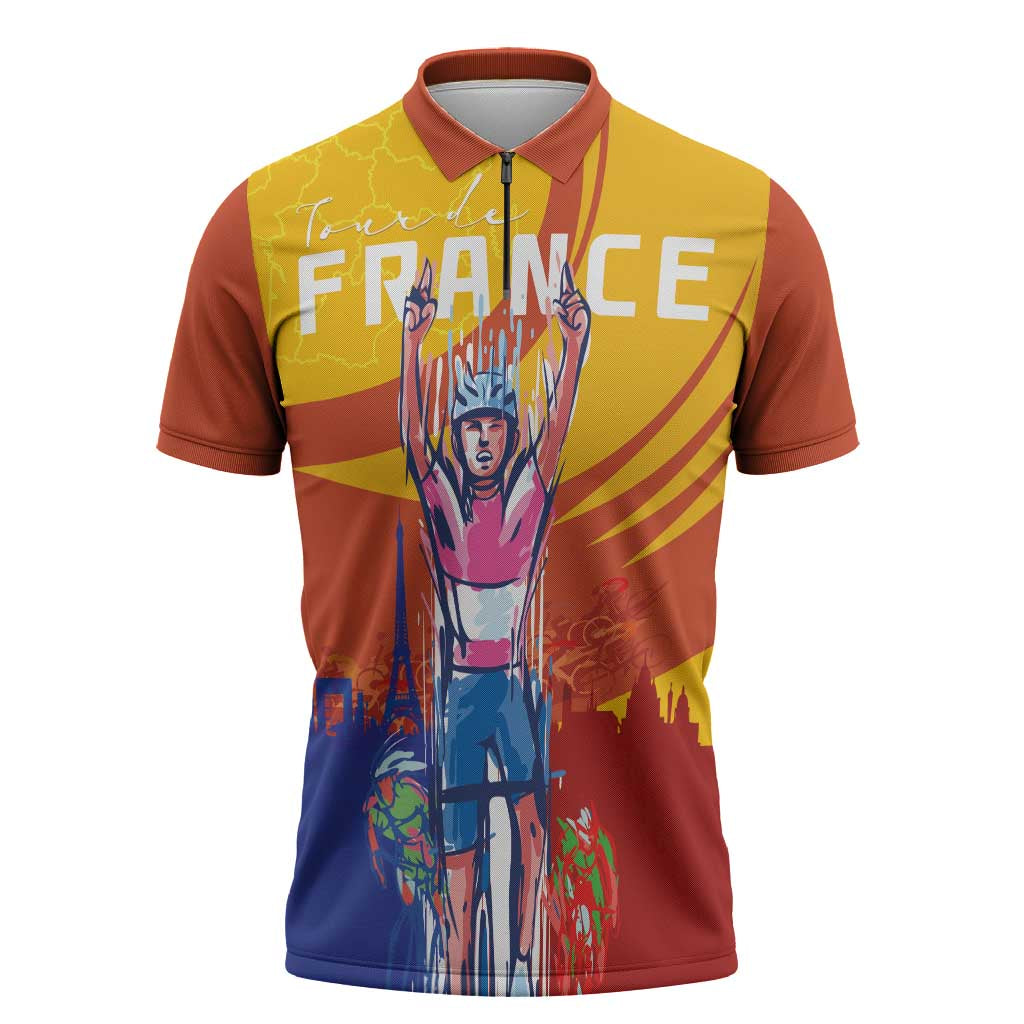 Personalised France Bicycle Racing Zipper Polo Shirt Sporty Style