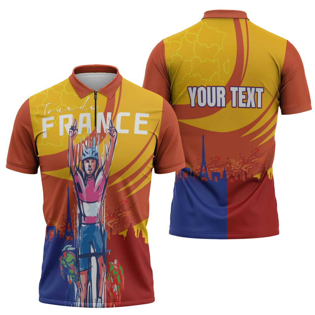 Personalised France Bicycle Racing Zipper Polo Shirt Sporty Style