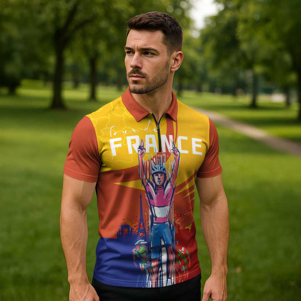 Personalised France Bicycle Racing Zipper Polo Shirt Sporty Style