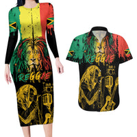 International Reggae Day Couples Matching Long Sleeve Bodycon Dress and Hawaiian Shirt Rastafarian Lion and B-Marley Passion - Wonder Print Shop