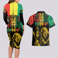 International Reggae Day Couples Matching Long Sleeve Bodycon Dress and Hawaiian Shirt Rastafarian Lion and B-Marley Passion - Wonder Print Shop