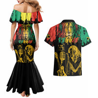 International Reggae Day Couples Matching Mermaid Dress and Hawaiian Shirt Rastafarian Lion and B-Marley Passion - Wonder Print Shop