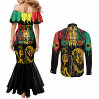 International Reggae Day Couples Matching Mermaid Dress and Long Sleeve Button Shirt Rastafarian Lion and B-Marley Passion