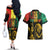 International Reggae Day Couples Matching Off The Shoulder Long Sleeve Dress and Hawaiian Shirt Rastafarian Lion and B-Marley Passion - Wonder Print Shop