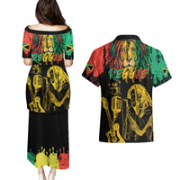 International Reggae Day Couples Matching Puletasi and Hawaiian Shirt Rastafarian Lion and B-Marley Passion - Wonder Print Shop
