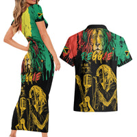 International Reggae Day Couples Matching Short Sleeve Bodycon Dress and Hawaiian Shirt Rastafarian Lion and B-Marley Passion - Wonder Print Shop