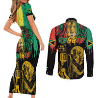 International Reggae Day Couples Matching Short Sleeve Bodycon Dress and Long Sleeve Button Shirt Rastafarian Lion and B-Marley Passion - Wonder Print Shop