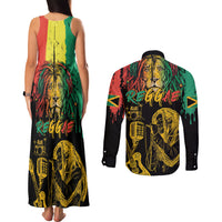 International Reggae Day Couples Matching Tank Maxi Dress and Long Sleeve Button Shirt Rastafarian Lion and B-Marley Passion - Wonder Print Shop