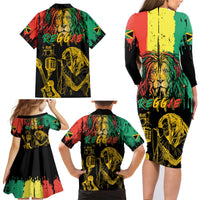 International Reggae Day Family Matching Long Sleeve Bodycon Dress and Hawaiian Shirt Rastafarian Lion and B-Marley Passion - Wonder Print Shop