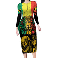 International Reggae Day Family Matching Long Sleeve Bodycon Dress and Hawaiian Shirt Rastafarian Lion and B-Marley Passion - Wonder Print Shop