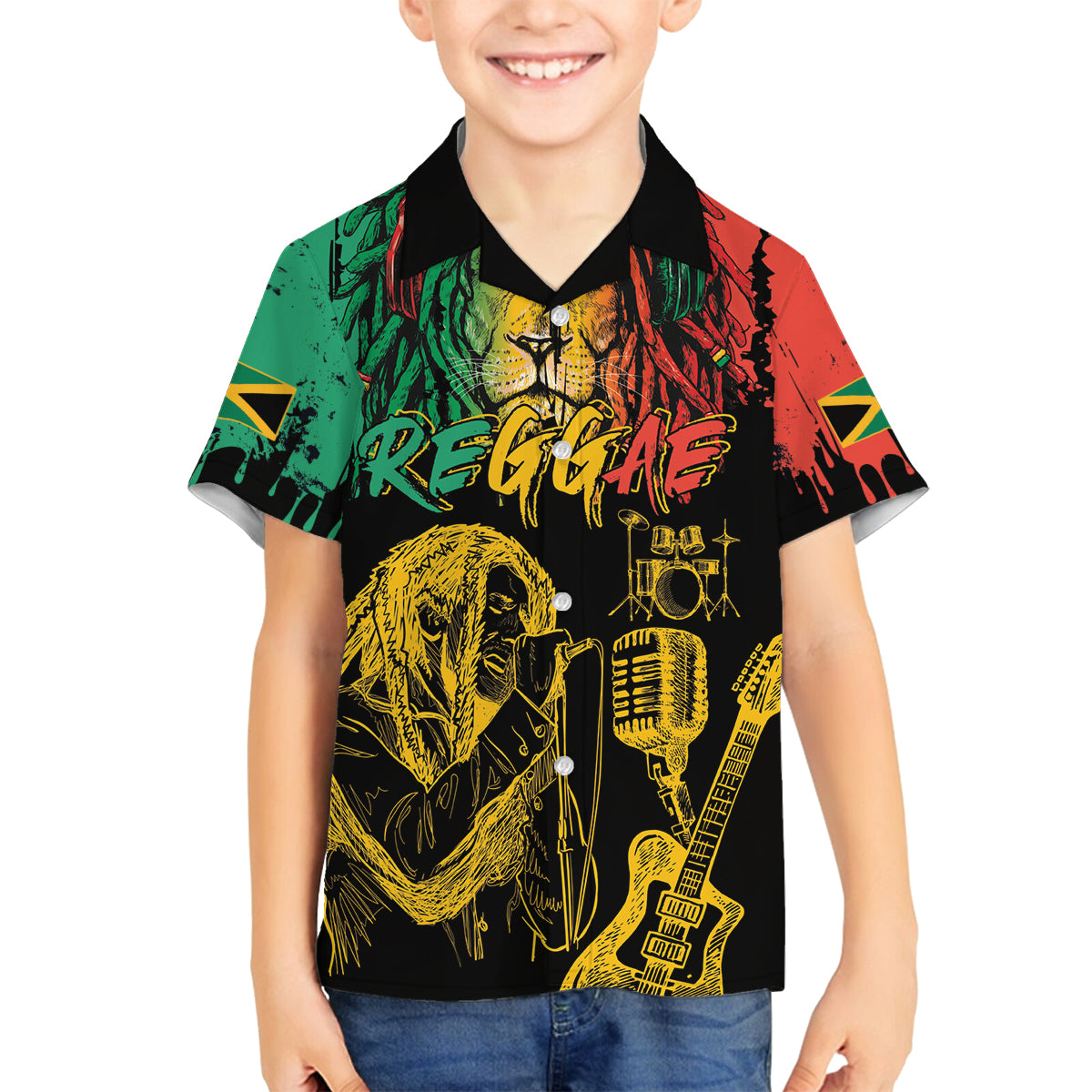 International Reggae Day Family Matching Long Sleeve Bodycon Dress and Hawaiian Shirt Rastafarian Lion and B-Marley Passion - Wonder Print Shop