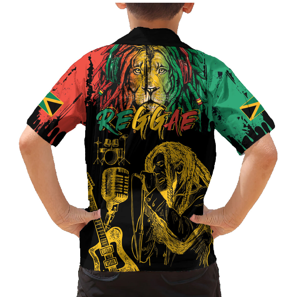 International Reggae Day Family Matching Mermaid Dress and Hawaiian Shirt Rastafarian Lion and B-Marley Passion - Wonder Print Shop