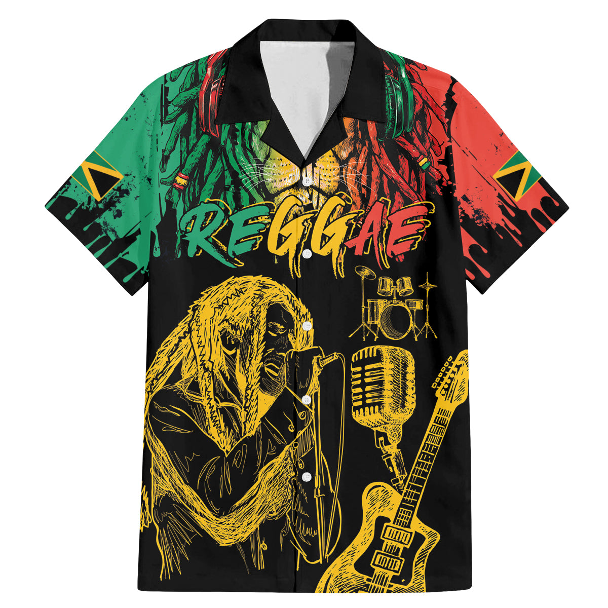International Reggae Day Family Matching Mermaid Dress and Hawaiian Shirt Rastafarian Lion and B-Marley Passion - Wonder Print Shop