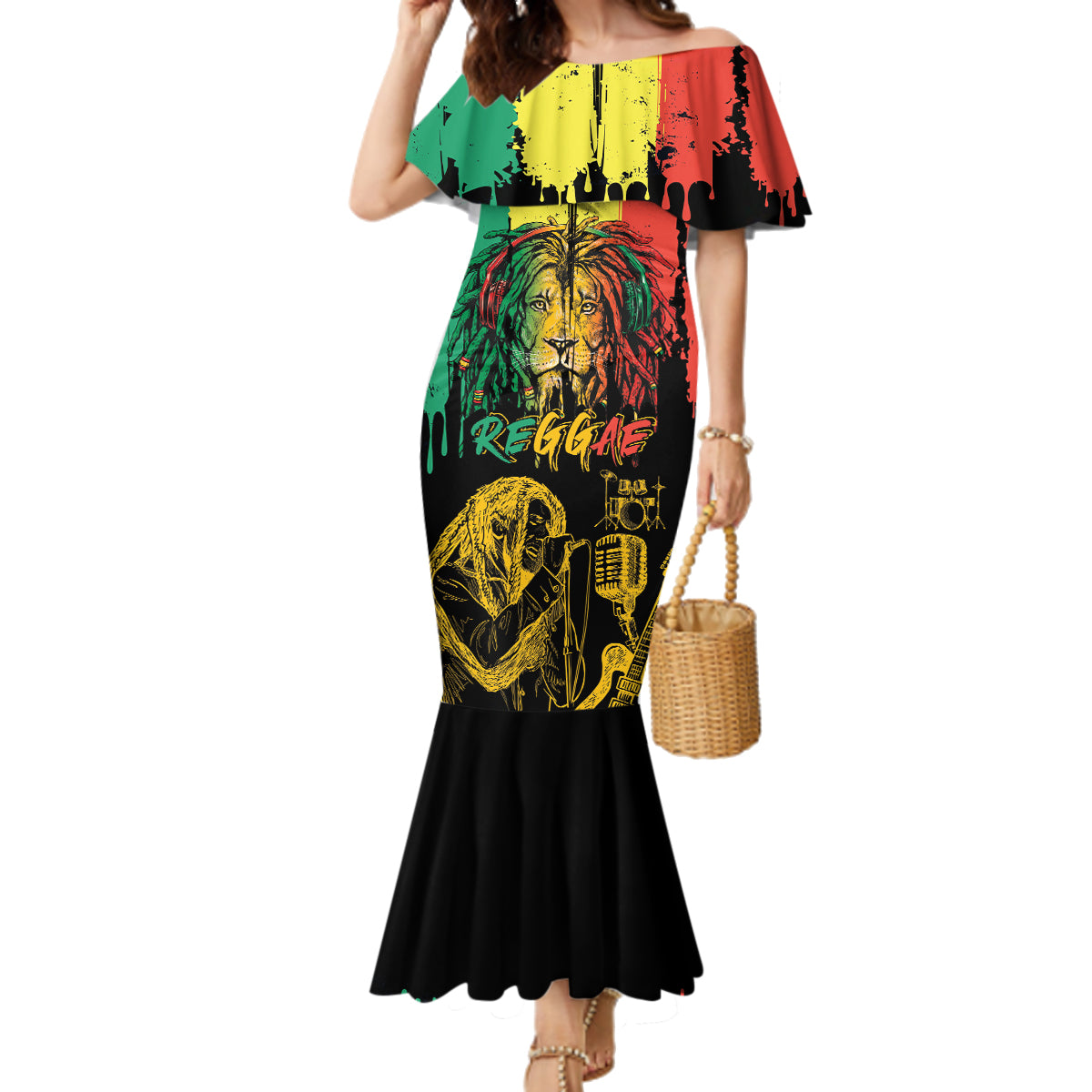 International Reggae Day Family Matching Mermaid Dress and Hawaiian Shirt Rastafarian Lion and B-Marley Passion - Wonder Print Shop