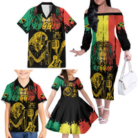International Reggae Day Family Matching Off The Shoulder Long Sleeve Dress and Hawaiian Shirt Rastafarian Lion and B-Marley Passion - Wonder Print Shop