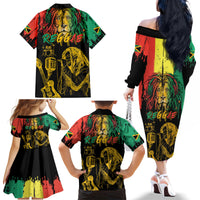 International Reggae Day Family Matching Off The Shoulder Long Sleeve Dress and Hawaiian Shirt Rastafarian Lion and B-Marley Passion - Wonder Print Shop