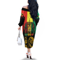 International Reggae Day Family Matching Off The Shoulder Long Sleeve Dress and Hawaiian Shirt Rastafarian Lion and B-Marley Passion - Wonder Print Shop