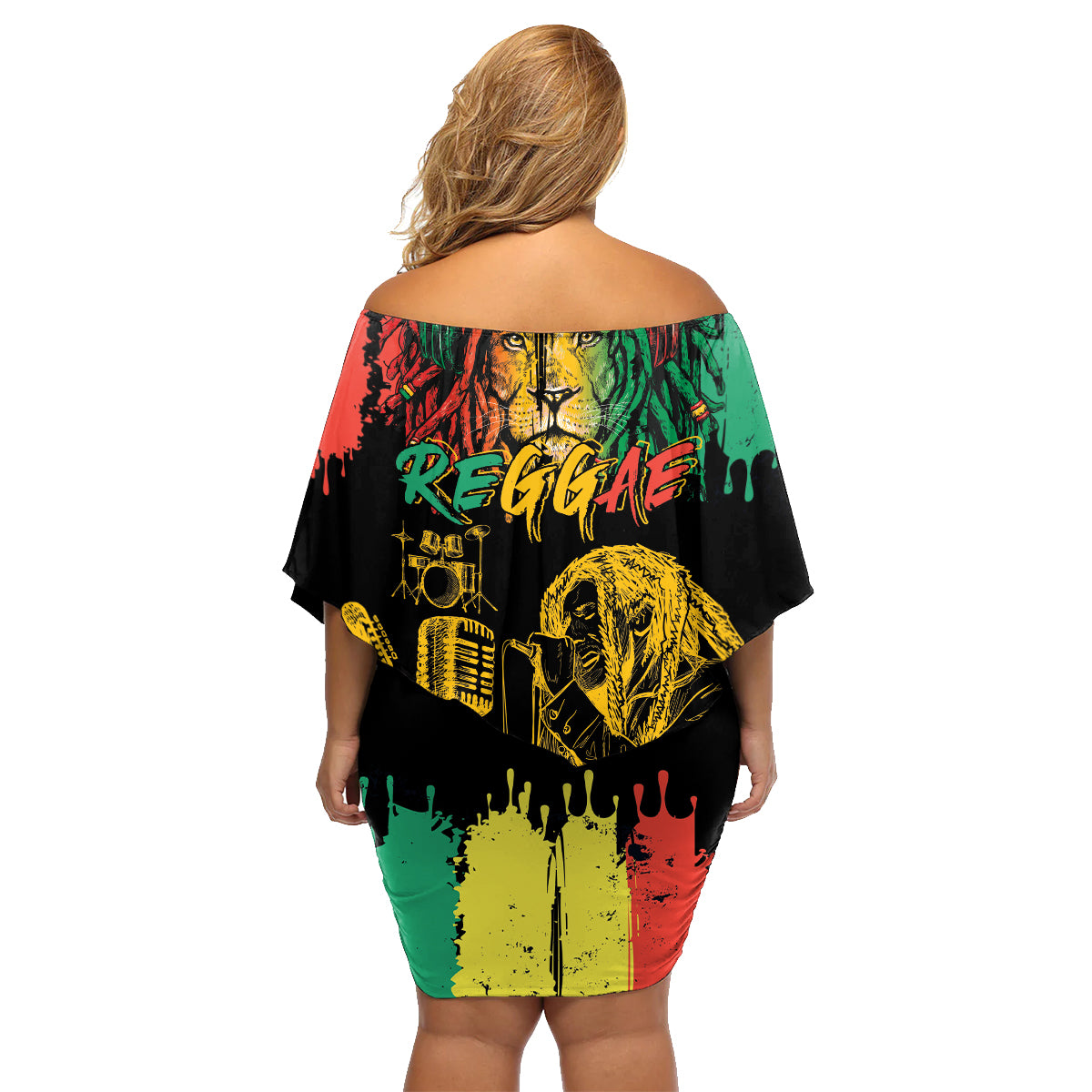 International Reggae Day Family Matching Off Shoulder Short Dress and Hawaiian Shirt Rastafarian Lion and B-Marley Passion - Wonder Print Shop