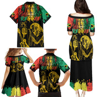 International Reggae Day Family Matching Puletasi and Hawaiian Shirt Rastafarian Lion and B-Marley Passion - Wonder Print Shop