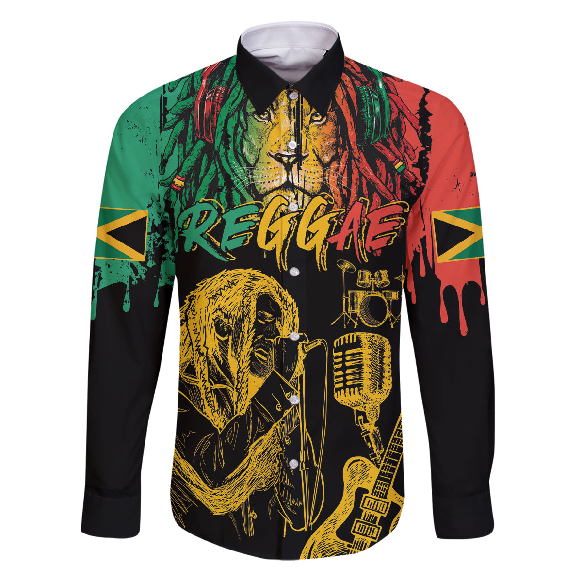 International Reggae Day Family Matching Puletasi and Hawaiian Shirt Rastafarian Lion and B-Marley Passion - Wonder Print Shop