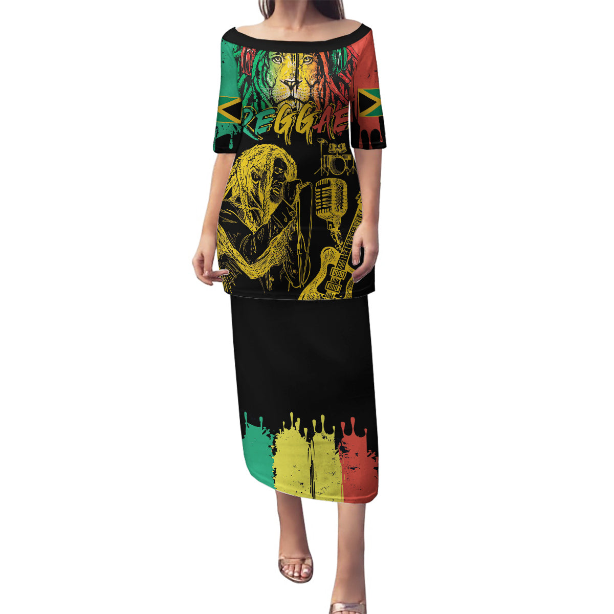 International Reggae Day Family Matching Puletasi and Hawaiian Shirt Rastafarian Lion and B-Marley Passion - Wonder Print Shop