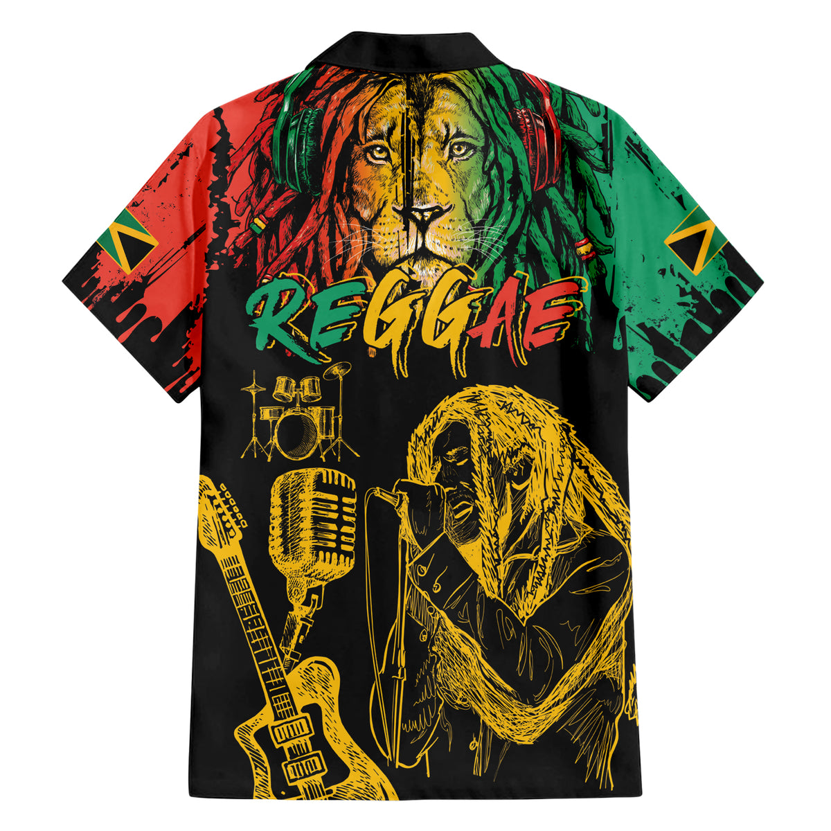 International Reggae Day Family Matching Short Sleeve Bodycon Dress and Hawaiian Shirt Rastafarian Lion and B-Marley Passion - Wonder Print Shop