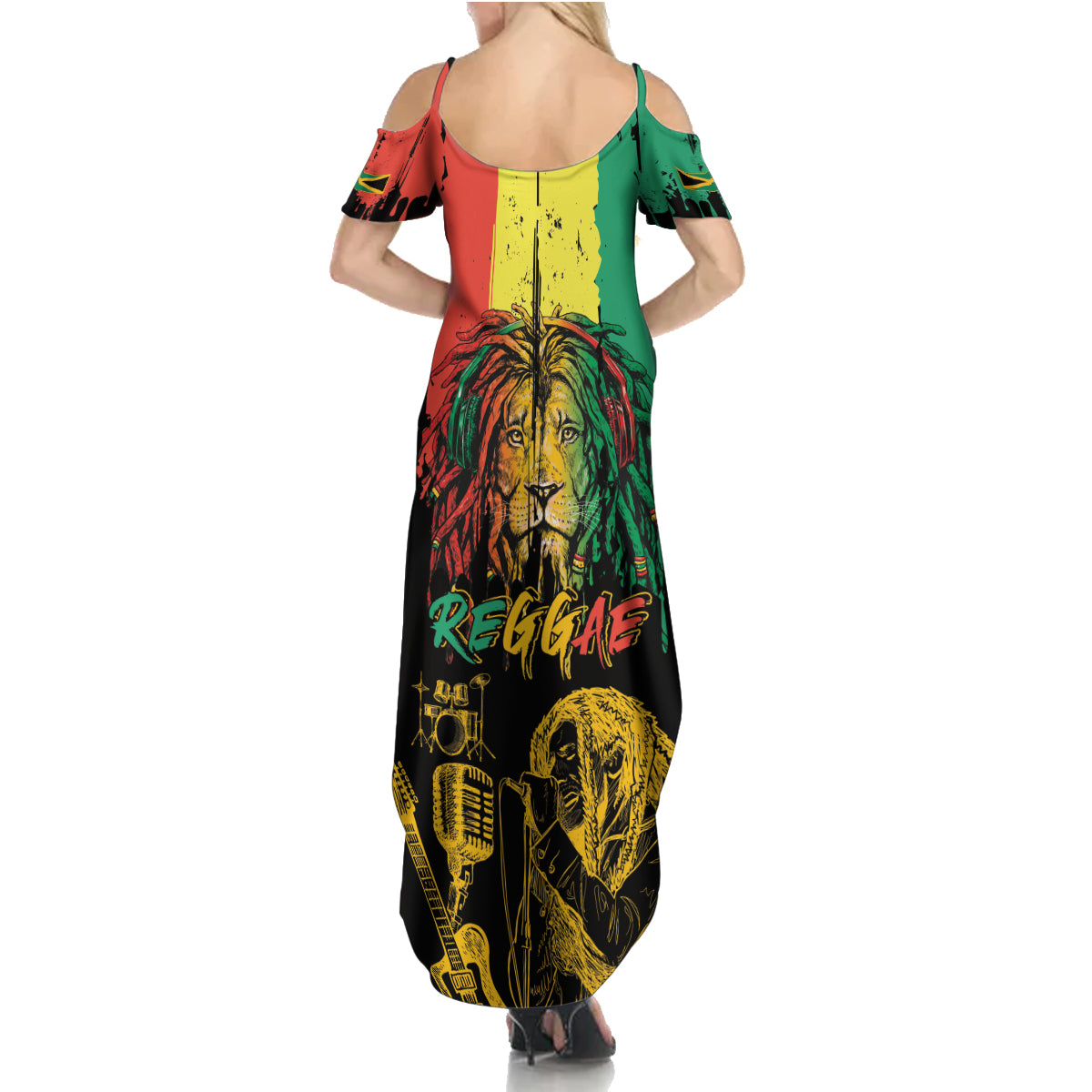 International Reggae Day Family Matching Summer Maxi Dress and Hawaiian Shirt Rastafarian Lion and B-Marley Passion - Wonder Print Shop