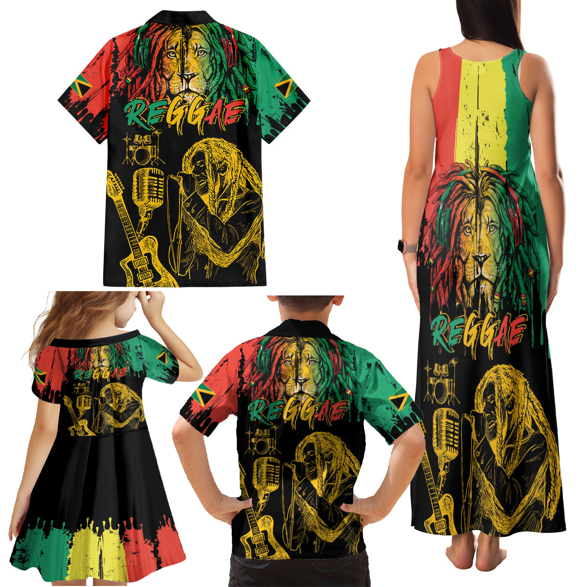 International Reggae Day Family Matching Tank Maxi Dress and Hawaiian Shirt Rastafarian Lion and B-Marley Passion - Wonder Print Shop