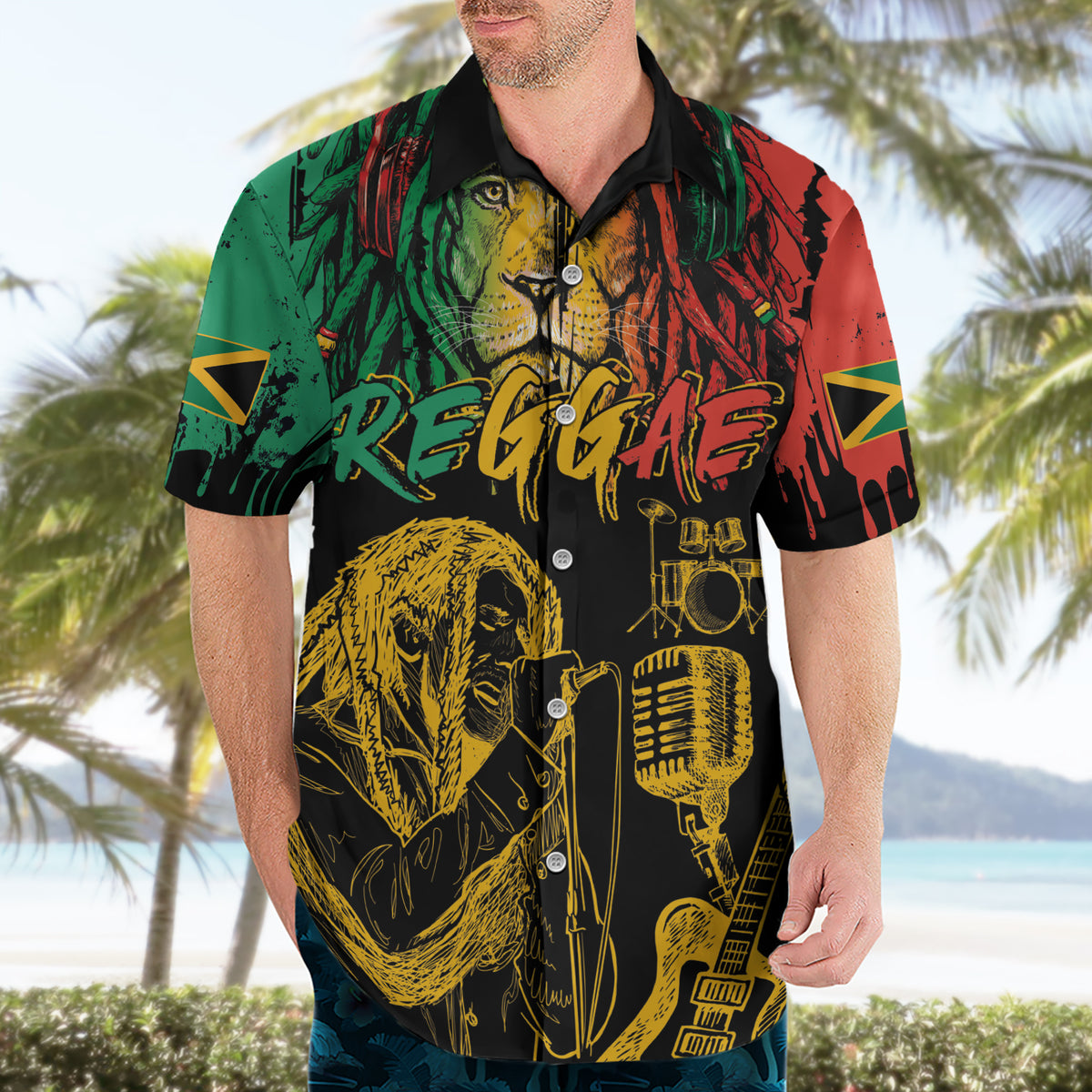 International Reggae Day Hawaiian Shirt Rastafarian Lion and B-Marley Passion - Wonder Print Shop