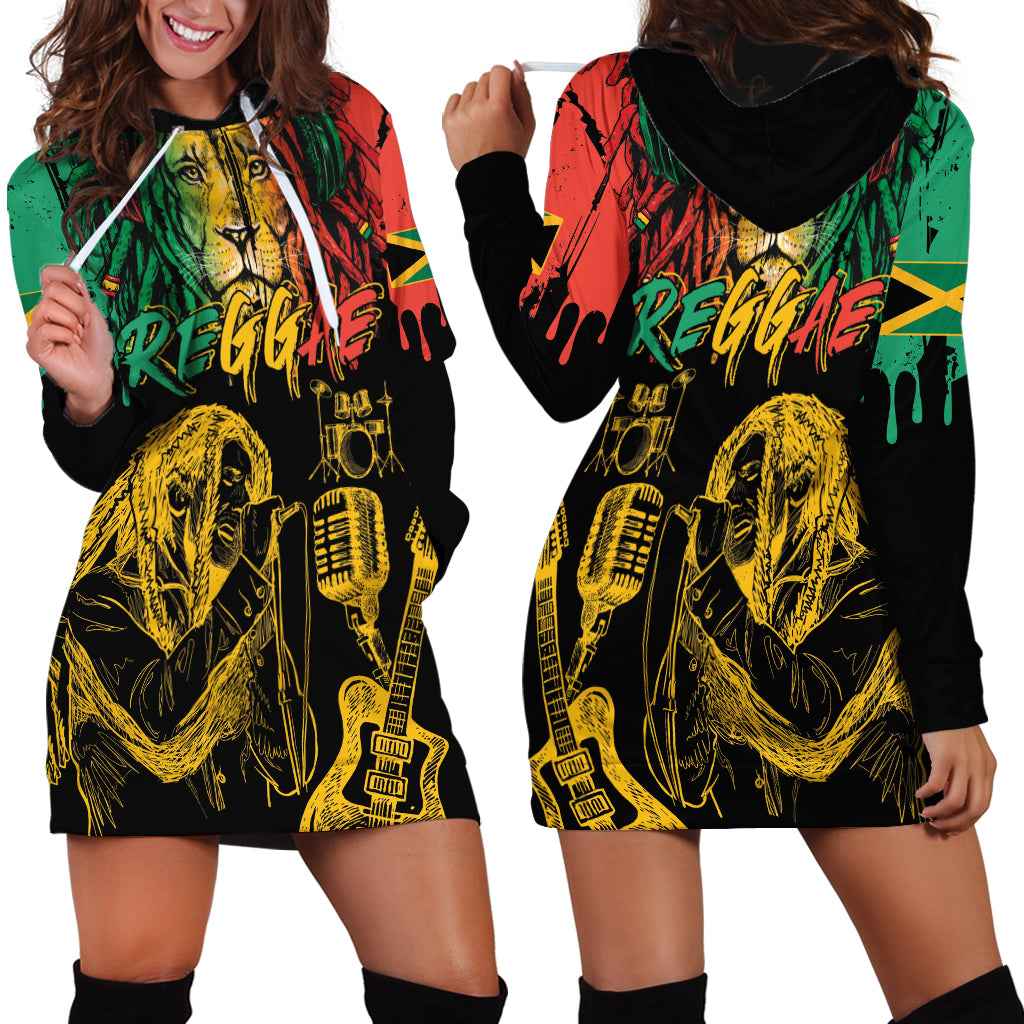 International Reggae Day Hoodie Dress Rastafarian Lion and B-Marley Passion - Wonder Print Shop