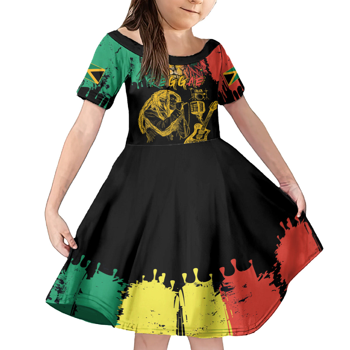 International Reggae Day Kid Short Sleeve Dress Rastafarian Lion and B-Marley Passion - Wonder Print Shop