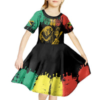 International Reggae Day Kid Short Sleeve Dress Rastafarian Lion and B-Marley Passion - Wonder Print Shop