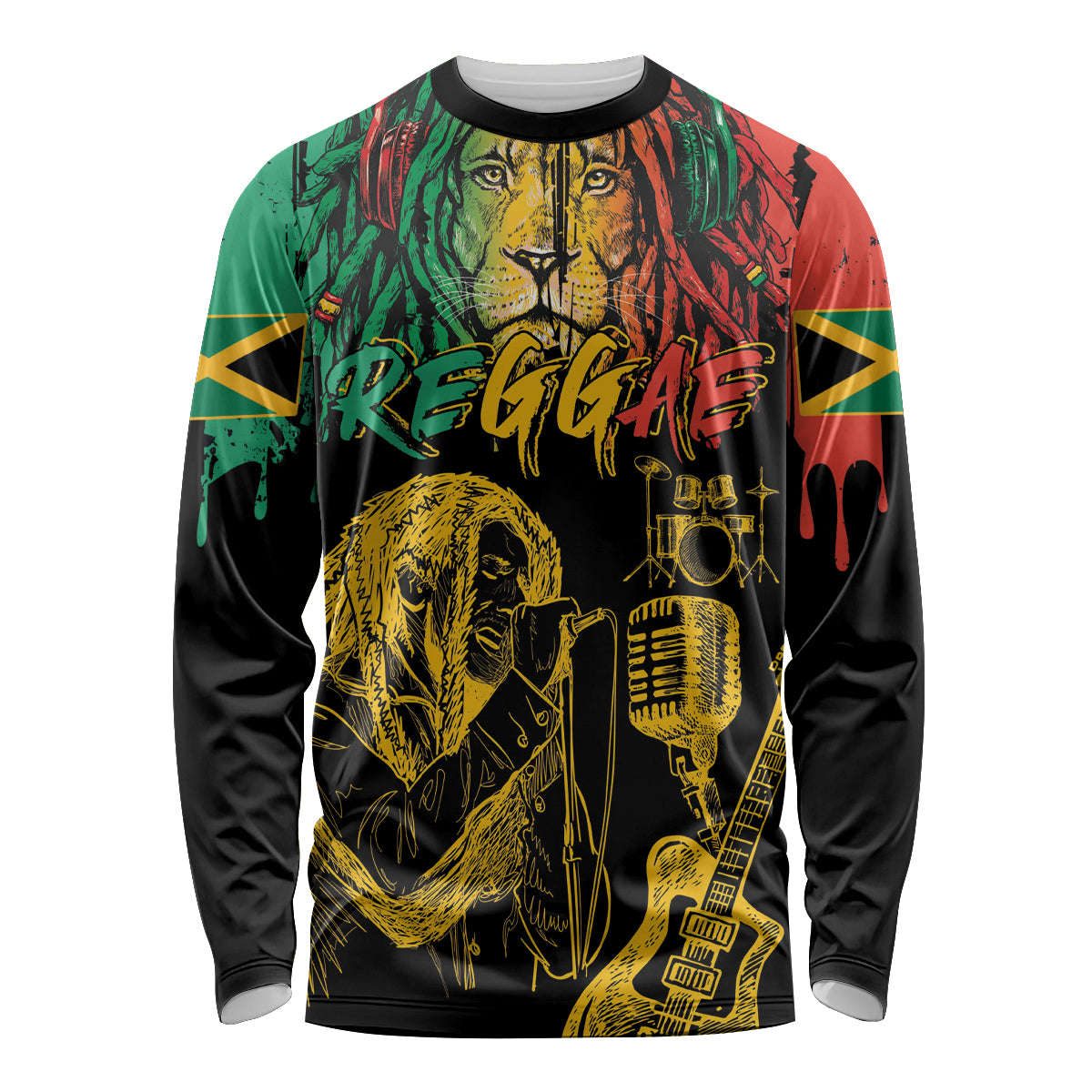 International Reggae Day Long Sleeve Shirt Rastafarian Lion and B-Marley Passion - Wonder Print Shop