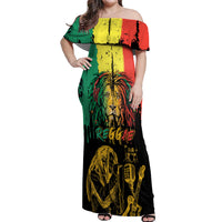 International Reggae Day Off Shoulder Maxi Dress Rastafarian Lion and B-Marley Passion - Wonder Print Shop