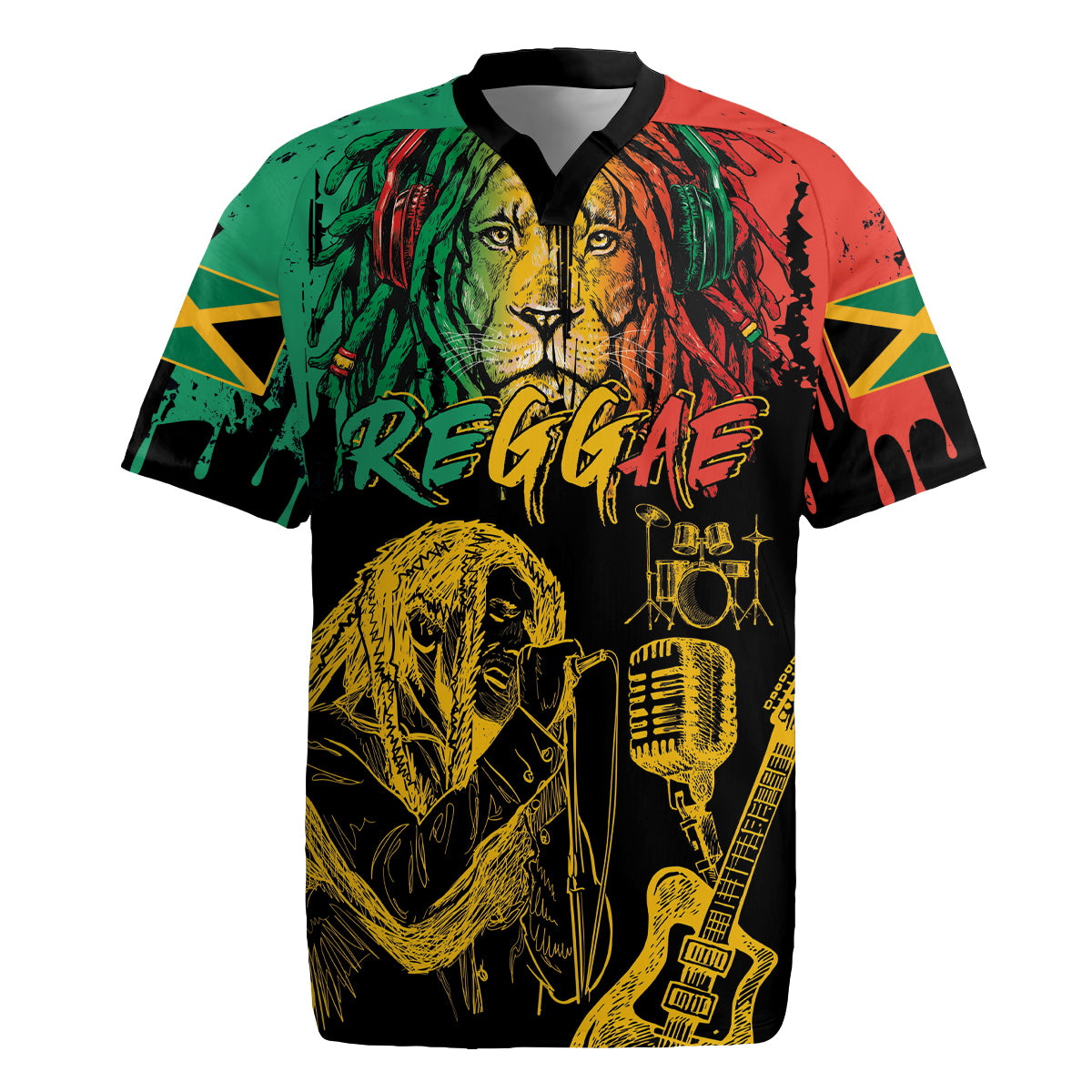 International Reggae Day Rugby Jersey Rastafarian Lion and B-Marley Passion - Wonder Print Shop