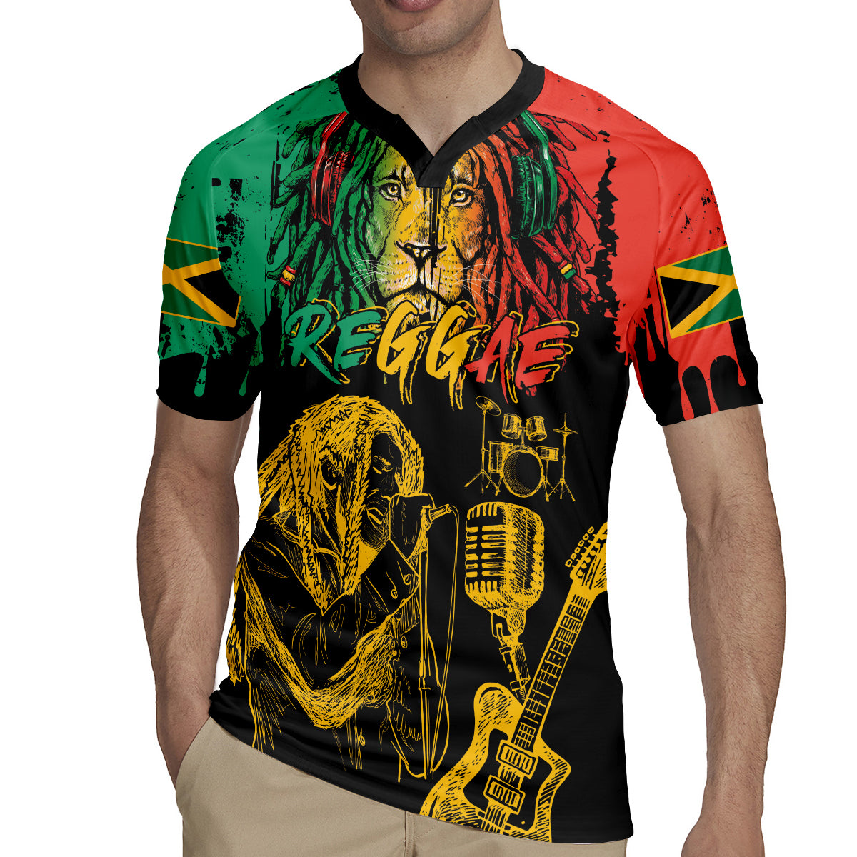 International Reggae Day Rugby Jersey Rastafarian Lion and B-Marley Passion - Wonder Print Shop
