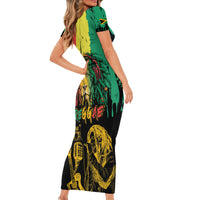 International Reggae Day Short Sleeve Bodycon Dress Rastafarian Lion and B-Marley Passion - Wonder Print Shop