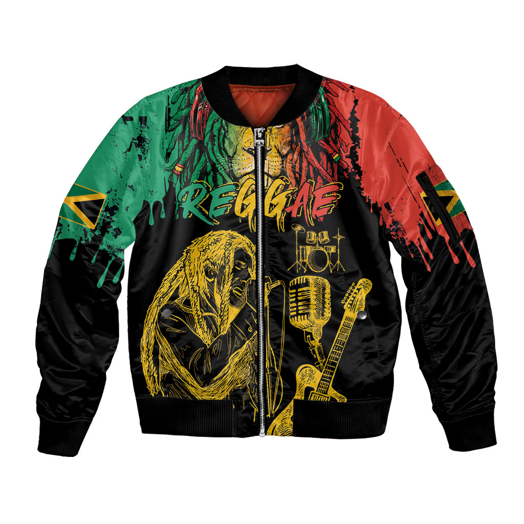 International Reggae Day Sleeve Zip Bomber Jacket Rastafarian Lion and B-Marley Passion - Wonder Print Shop