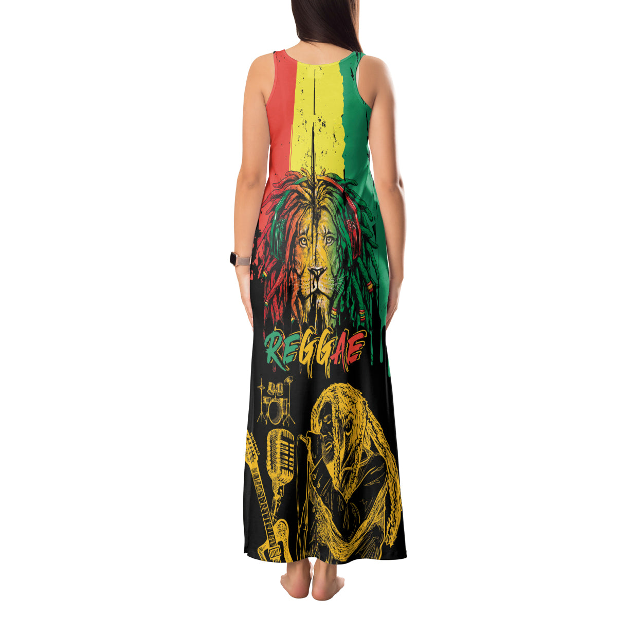 International Reggae Day Tank Maxi Dress Rastafarian Lion and B-Marley Passion - Wonder Print Shop