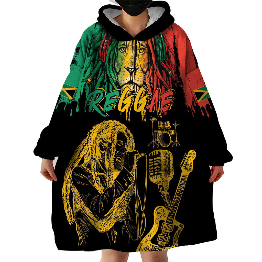 International Reggae Day Wearable Blanket Hoodie Rastafarian Lion and B-Marley Passion - Wonder Print Shop