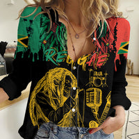 International Reggae Day Women Casual Shirt Rastafarian Lion and B-Marley Passion - Wonder Print Shop