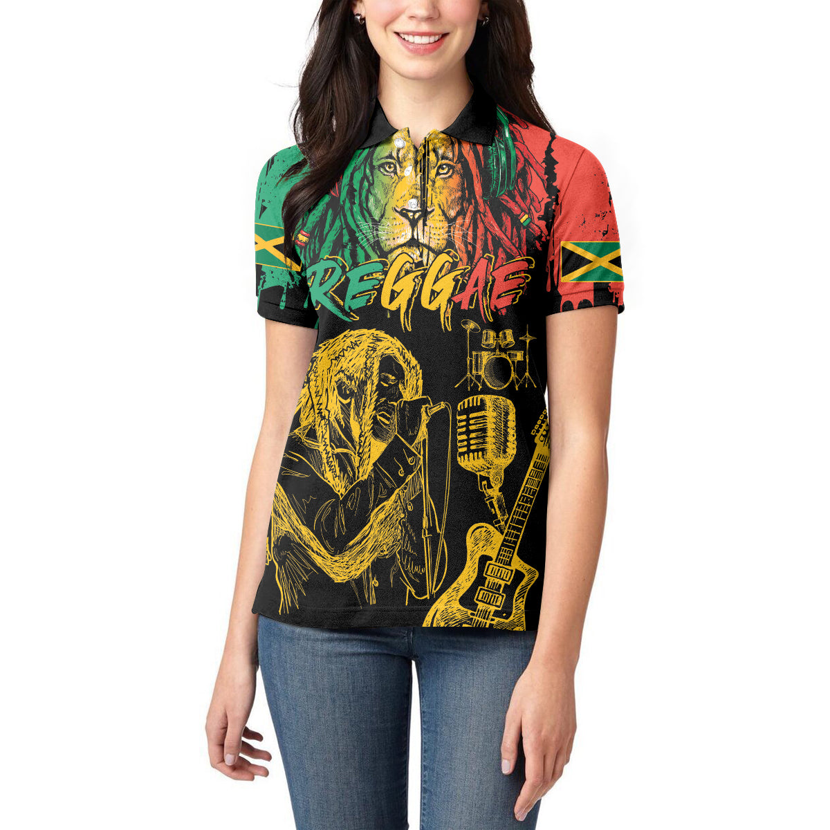 International Reggae Day Women Polo Shirt Rastafarian Lion and B-Marley Passion - Wonder Print Shop